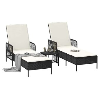 Ligbed met kussen 2 pcs Zwart 35 x 35 x 32cm poly rattan