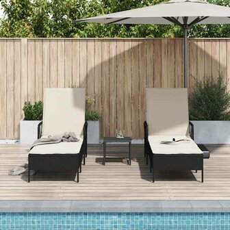 Ligbed met kussen 2 pcs Zwart 35 x 35 x 32cm poly rattan