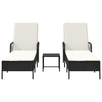 Ligbed met kussen 2 pcs Zwart 35 x 35 x 32cm poly rattan