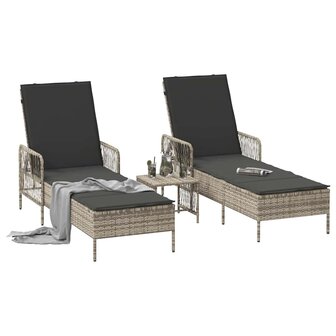 Ligbed met kussen 2 pcs Lichtgrijs 35 x 35 x 32cm poly rattan