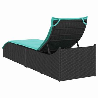 Ligstoel inklapbaar met kussen opbergruimte poly rattan zwart