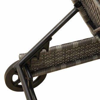 Ligbed met wielen en kussen poly rattan grijs