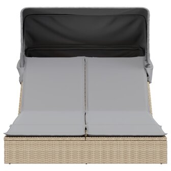 Ligbed 2-persoons met luifel en kussens poly rattan beige