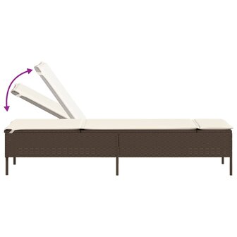 Ligstoelen 2 st met kussens poly rattan bruin