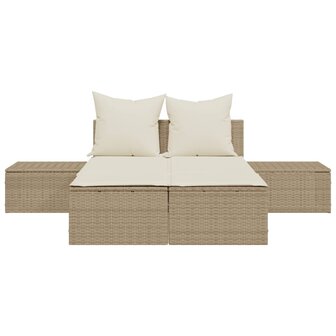 Ligbed 2-persoons met kussens poly rattan beige