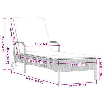 Ligstoelen 2 st met kussen poly rattan lichtgrijs