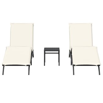 Ligbedden 2 st met tafel poly rattan zwart