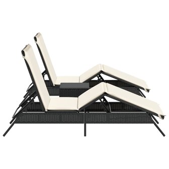 Ligbedden 2 st met tafel poly rattan zwart