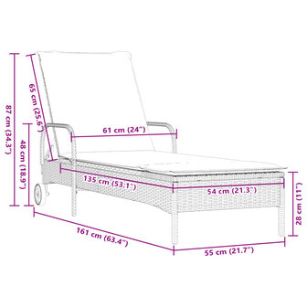 Ligstoelen 2 st met kussens poly rattan zwart