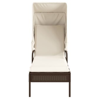 Ligbedden 2 st met luifels en tafel poly rattan bruin