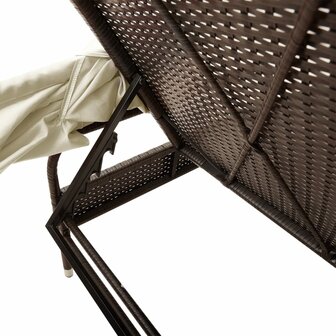 Ligbedden 2 st met luifels en tafel poly rattan bruin