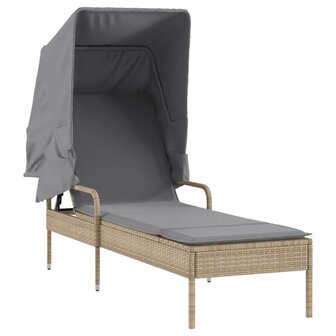 Ligbedden 2 st met luifels en tafel poly rattan beige