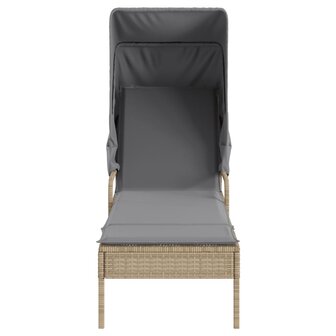 Ligbedden 2 st met luifels en tafel poly rattan beige