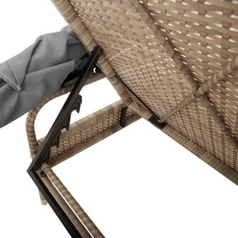 Ligbedden 2 st met luifels en tafel poly rattan beige