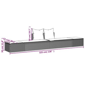 Ligbed 2-persoons met kussens poly rattan grijs