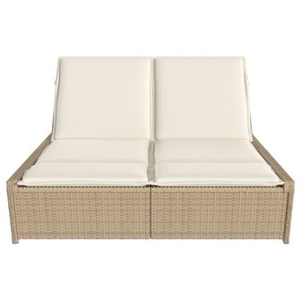 Ligbed 2-persoons met kussens poly rattan beige