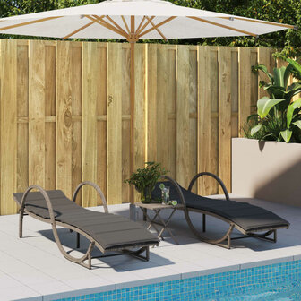 Ligbedden 2 st met kussens poly rattan grijs