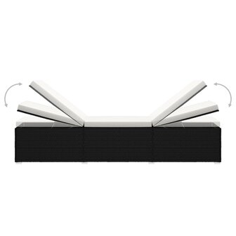 Ligbed met kussen en theetafel poly rattan zwart