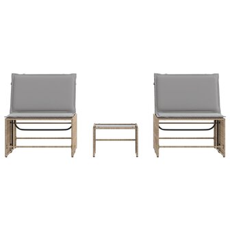 Ligstoelen 2 st met tafel beige poly rattan