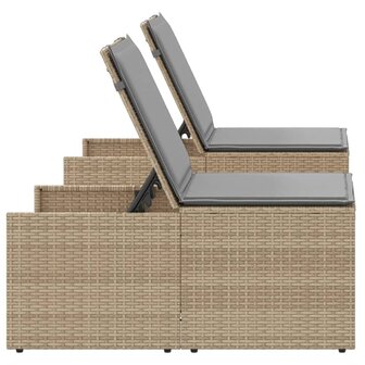 Ligstoelen 2 st met tafel beige poly rattan