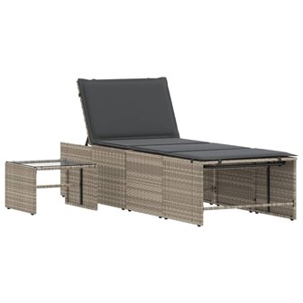 Ligstoelen 2 st met tafel lichtgrijs poly rattan