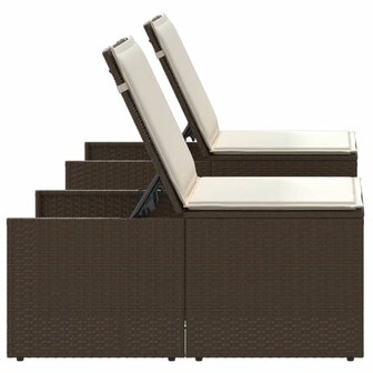 Ligstoelen 2 st met tafel bruin poly rattan