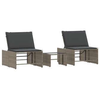 Ligstoelen 2 st met tafel grijs poly rattan