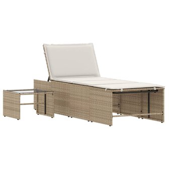 Ligstoelen 2 st met tafel beige poly rattan