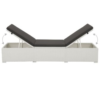 Ligbed met zwart kussen poly rattan wit