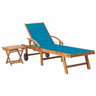 Ligbed met tafel en kussen massief teakhout
