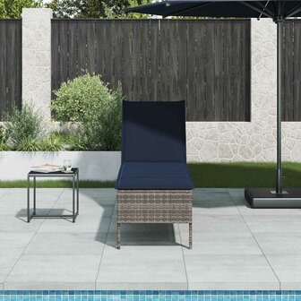 Ligstoel met kussen grijs 55x200x44cm polyrotan