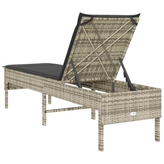 Ligstoel met kussen lichtgrijs 55x200x44cm polyrotan