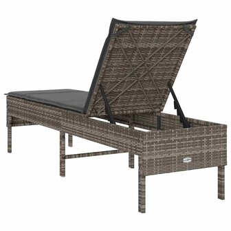 Ligstoel met kussen grijs 55x200x44cm polyrotan