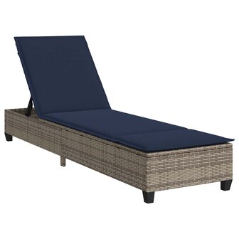 Ligstoel met kussens grijs 55x200x25,5cm polyrotan