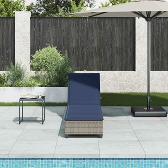 Ligstoel met kussens grijs 55x200x25,5cm polyrotan