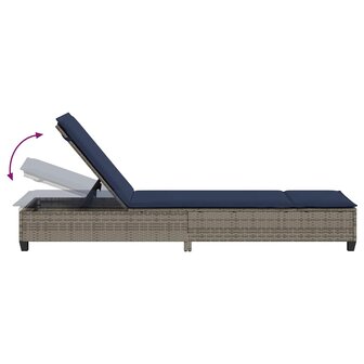 Ligstoel met kussens grijs 55x200x25,5cm polyrotan
