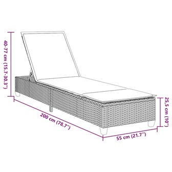 Ligstoel met kussens grijs 55x200x25,5cm polyrotan