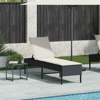 Ligstoel met kussen zwart 55x200x44cm polyrotan