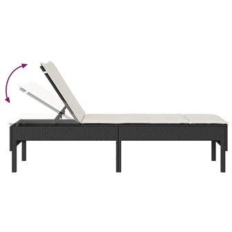 Ligstoel met kussen zwart 55x200x44cm polyrotan