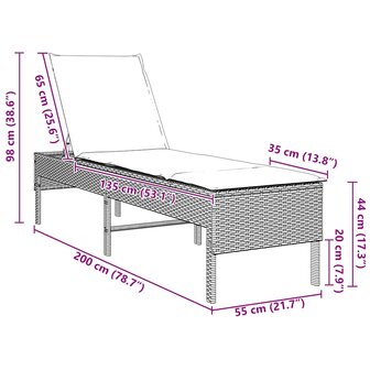 Ligstoel met kussen zwart 55x200x44cm polyrotan