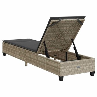 Ligstoel met kussens lichtgrijs 55x200x25,5cm polyrotan