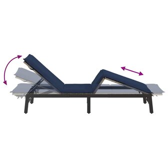 Ligstoel met kussen grijs polyrotan