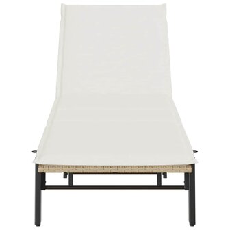 Ligstoel met kussen beige polyrotan