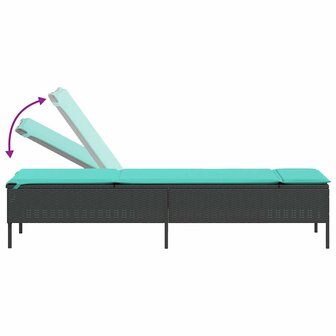 Ligstoel met kussen, zwart polyrotan