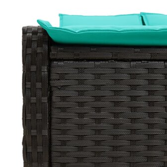 Dubbele ligstoel met kussens, zwart polyrotan