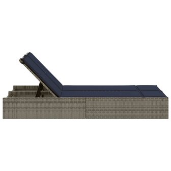 Dubbele ligstoel met kussens, grijs polyrotan