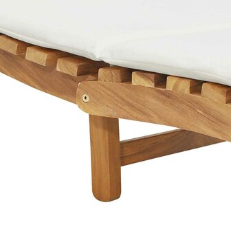 Ligstoel met kussen Cr&egrave;mewit 188 x 55 x 59 cm Massief teakhout
