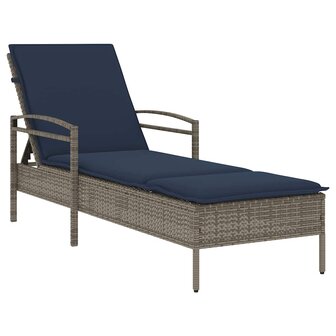 Ligbed met kussen grijs 63x200x81 cm poly rattan (alleen VS)