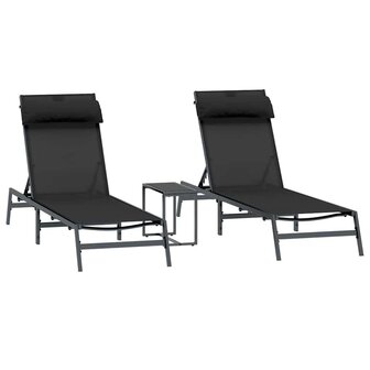 Ligstoelen met tafel 3 pcs Zwart en antraciet 197 x 54 x 86 cm