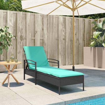 Ligbed met kussen zwart 63x200x81 cm poly rattan (alleen VS)